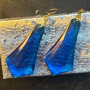 Turquoise faceted lucite statement earrings